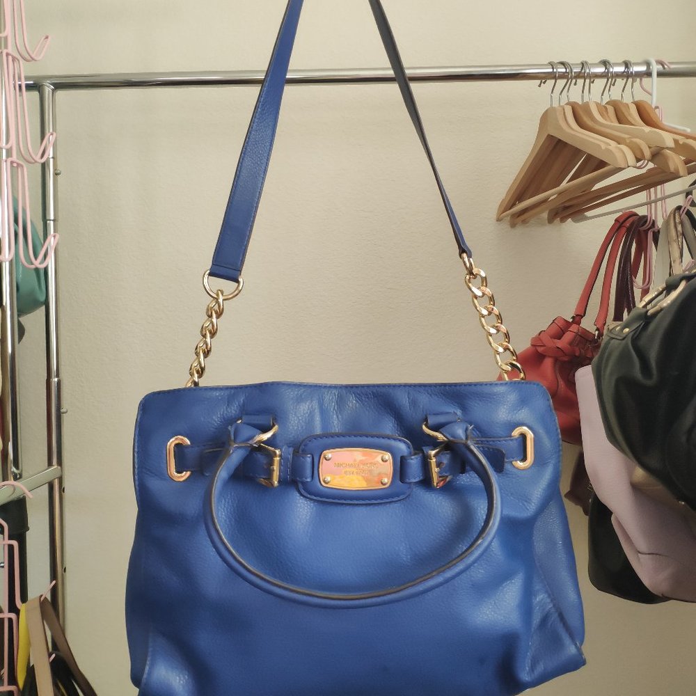 Michael Kors Blue leather satchel bag, shoulder bag, crossbody bag.